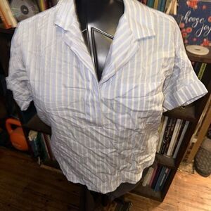 Pact blue organic cotton striped button down shirt